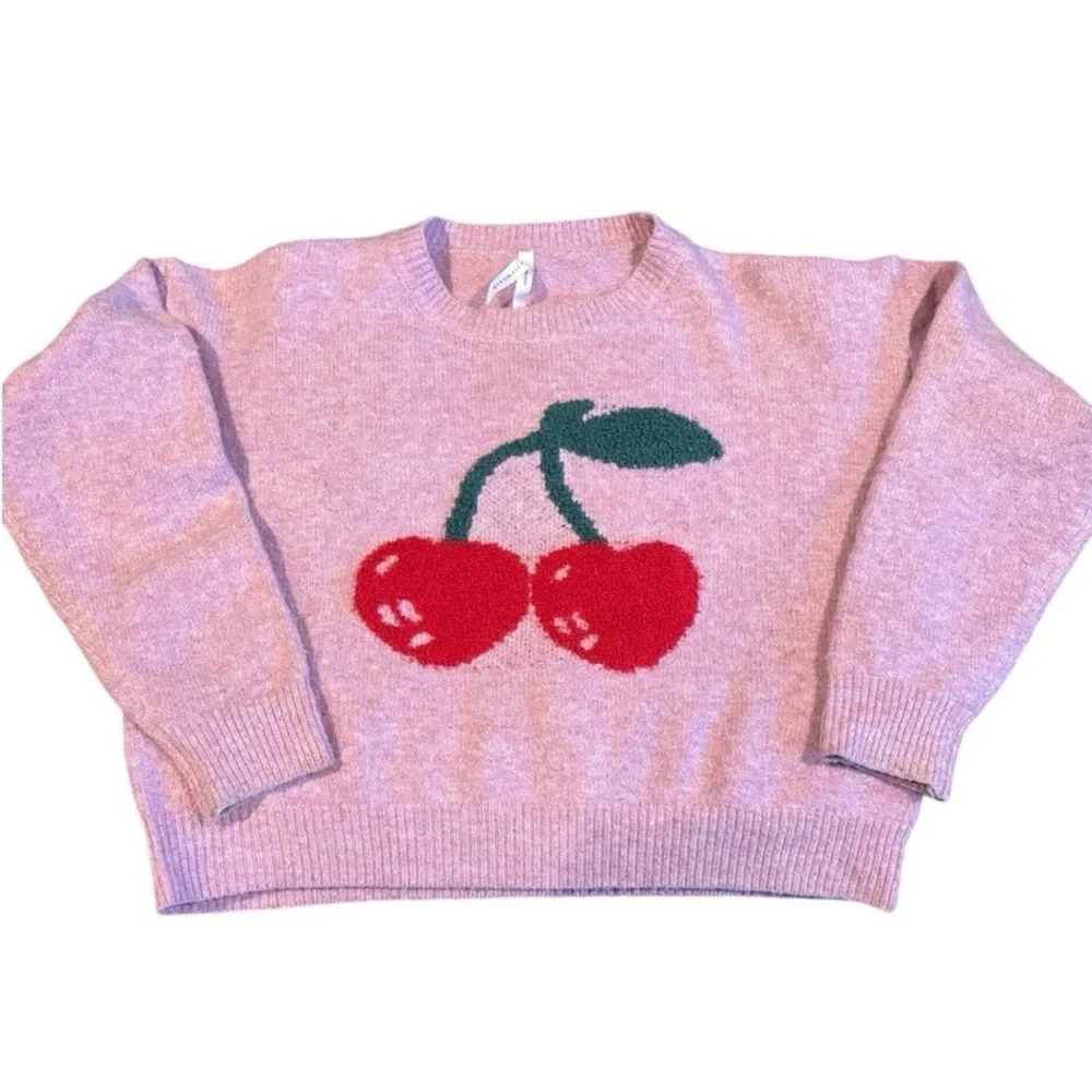 Dreamers Cherry Pattern Pink Sweater - Picture 1 of 4